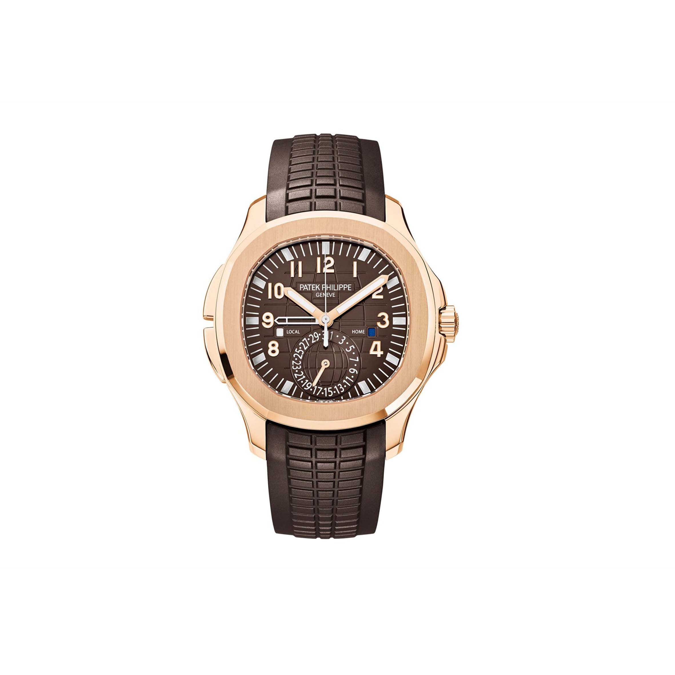 P**ek Ph**ppe aquanaut rose gold travel time brown dial composite men’s watch 5164r-001